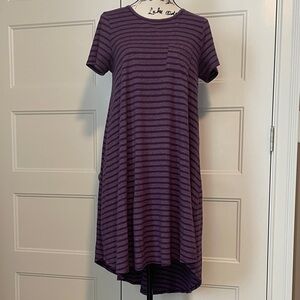 LuLaRoe Carly Purple Striped High Low Tee Shirt Dress